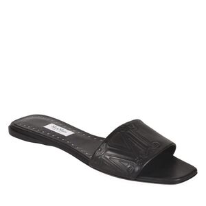 Max Mara Musa Monogram sandals Square Toe slides black calf skin leather Size 6